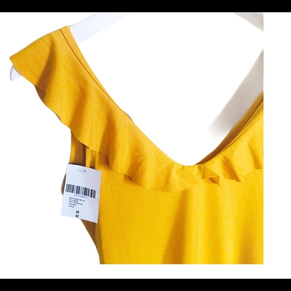 NWT FOREVER 21 Off Shoulder Bodysuit With Flutter Detail Mustard Yellow Medium - Picture 8 of 9